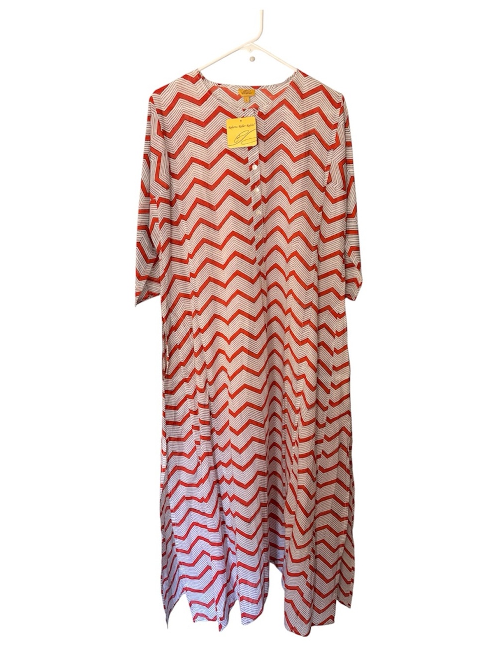 Roberta Roller Rabbit Long Kaftan Tunic Chevron Print Dress Beach Size L NWT
